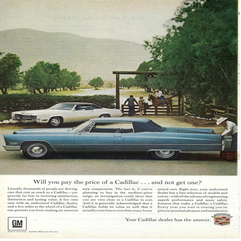 1967 Cadillac Coupe DeVille Will Pay The Price Vintage Magazine Print Ad/Poster
